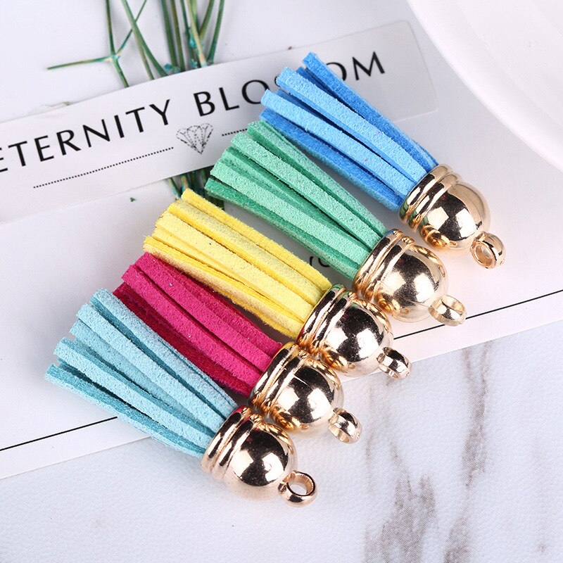 Pompon en cuir Vintage 38mm, 10 pièces, pour porte-clés, sangles de téléphone portable, bijoux frange en Fiber daim, résultats de bricolage