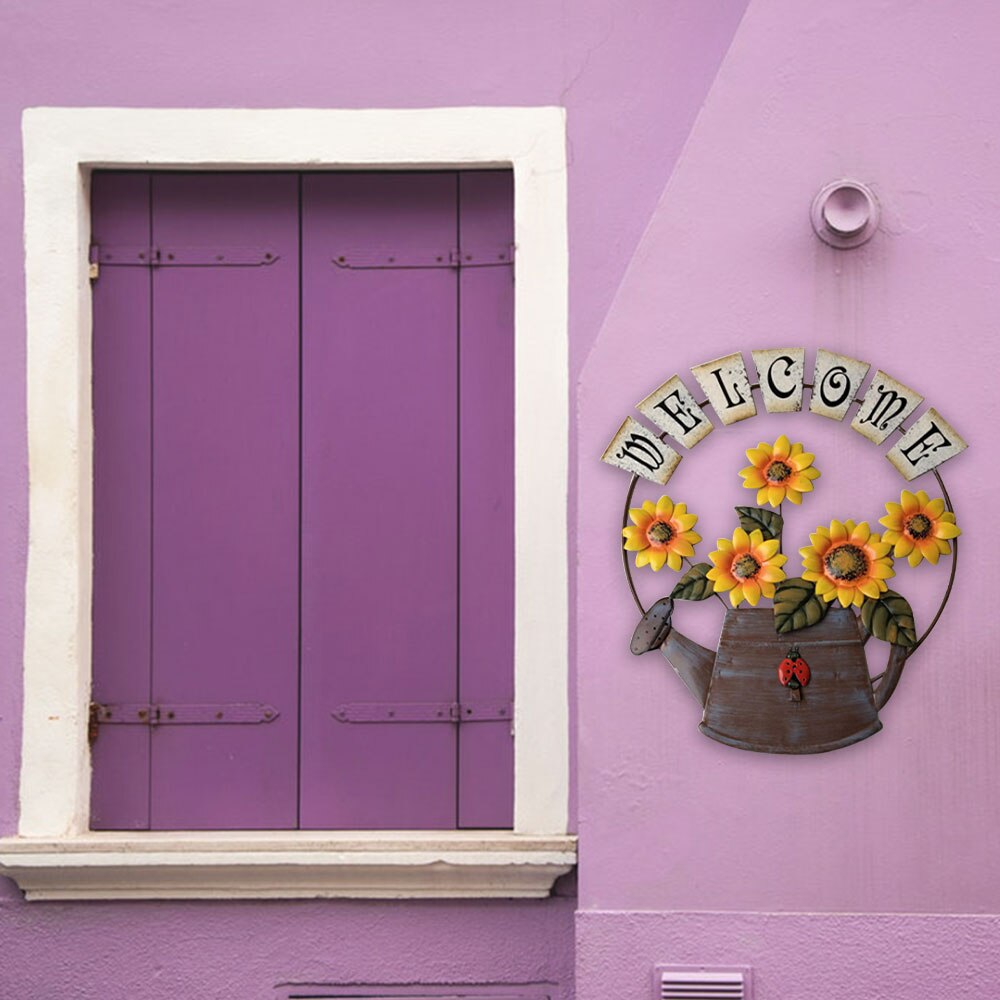 Tuin Thema Vintage Metalen Zonnebloem Welkom Teken Voor Front Deur Opknoping Welkom Muur Plaque Huis Tuin Ornament