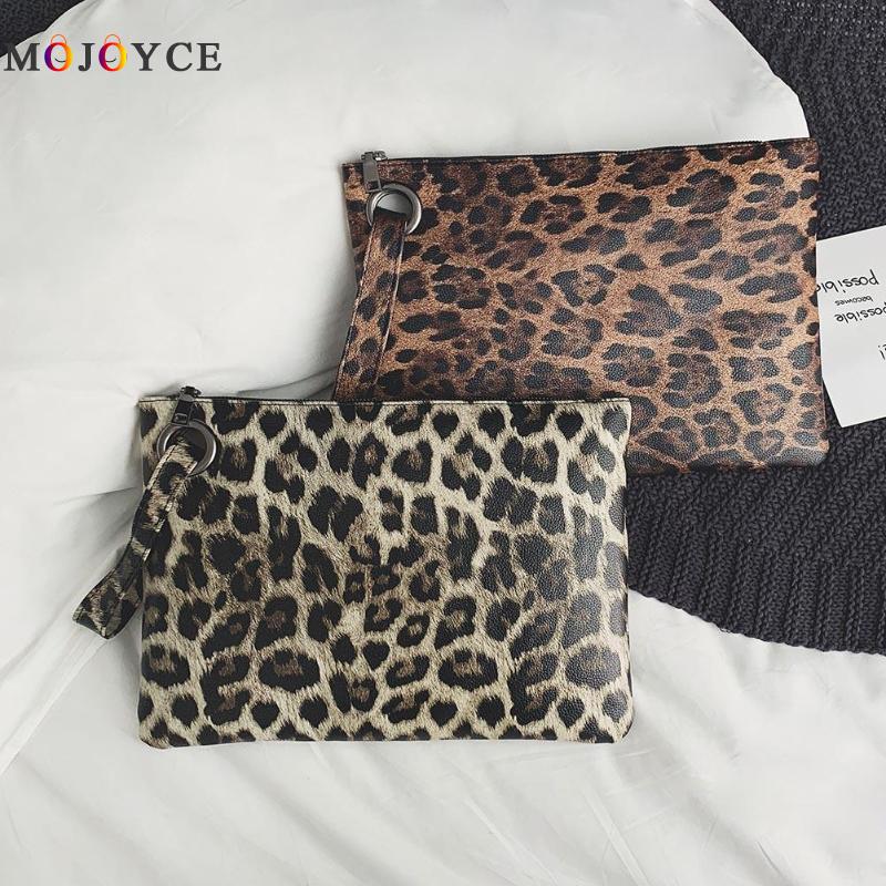 Women Leopard Print Day Clutch PU Leather Zipper women envelope bag clutch evening bag female Handbag carteras y bolsos de mujer