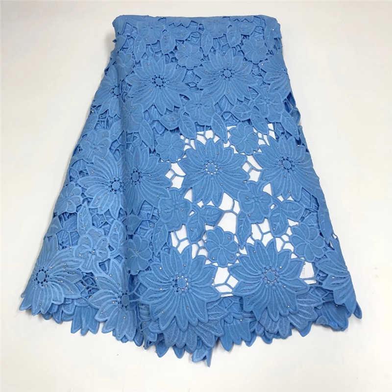 Tela de encaje guipur clásico para vestido de , cordoncillo bordado africano con piedras, color amarillo, NN819-K