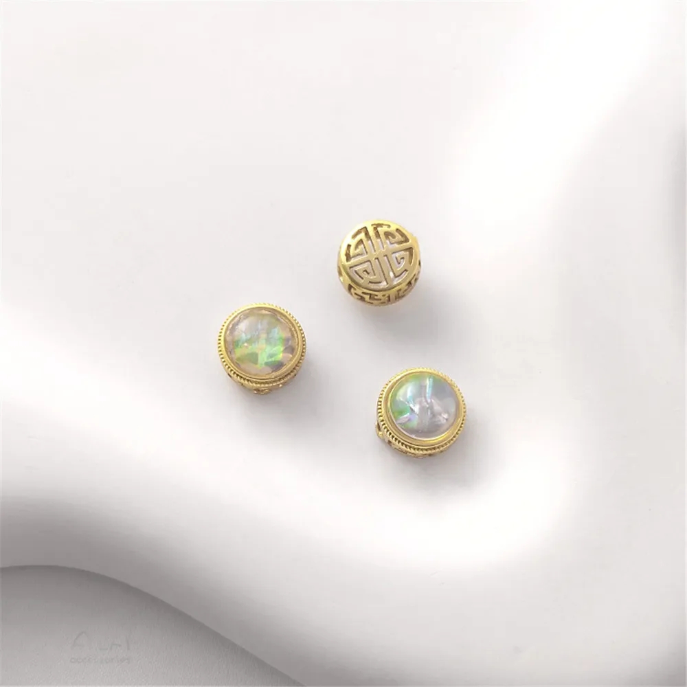 Cuentas de transferencia con incrustaciones de ópalo de imitación, accesorios de joyería hechos a mano, oro mate, chapado en cobre, Retro: Bañado en rodio de imitación