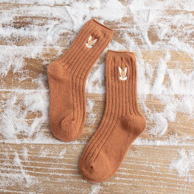 Calcetines con bordado de dibujos animados para mujer, medias de lana gruesas, cálidas, de otoño e invierno: 6