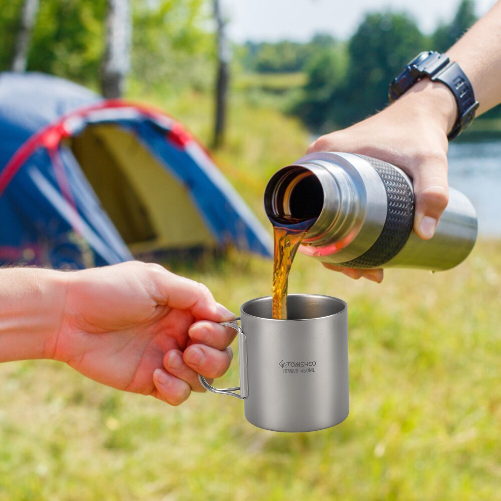 Tomshoo 220/350/450/600Ml Dubbele Muur Titanium Water Cup Koffie Thee Mok Voor Thuis Outdoor camping Wandelen Backpacken Picknick