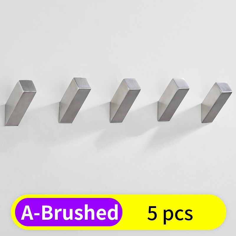 Robe Haak Zwart Roestvrij Staal Badkamer Haken Voor Handdoeken Zak Sleutel Kleren Kapstokken Muur Gemonteerde Decoratieve Badkamer Hardware: A-Brushed-5 pcs