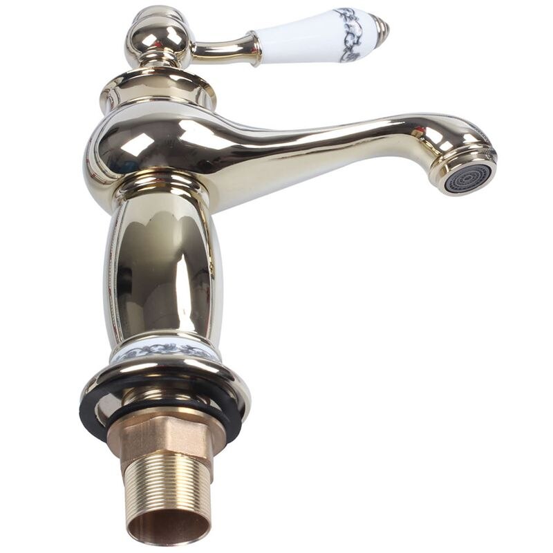 All copper ceramics Single Handle Single hole kitchen Washing basin chrome Faucet(Gold)