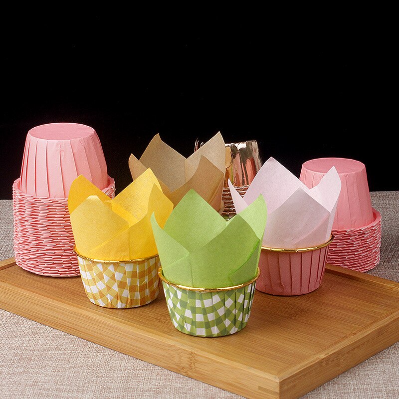 50Pcs Tulip Muffin Cupcake Paper Cups Oilproof Cupcake Liner Bakken Muffin Box Cup Cake Decorating Tool Muffin Wrap Gevallen