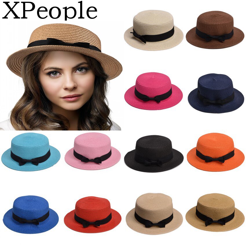 Sonnenhut freundlicher Hütte Sommer Kappe Stroh Hütte Frauen Sommer Mini Krempe Diskette Fedora Strand Kappe