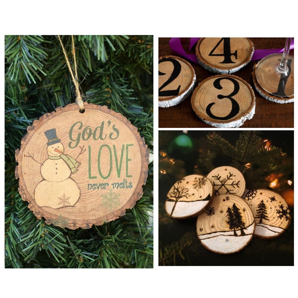 50 Uds. Rodajas circulares de madera rodajas de troncos de corteza de árbol para manualidades DIY, accesorios para fotos, adornos de Navidad para bodas