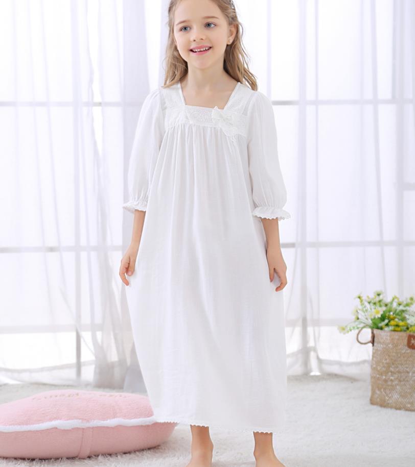 Spring sutumn cotton sleep wear for girls children 3/4 sleeve Square collar nightgown kids homeclothes soft clothes ws1339: 12