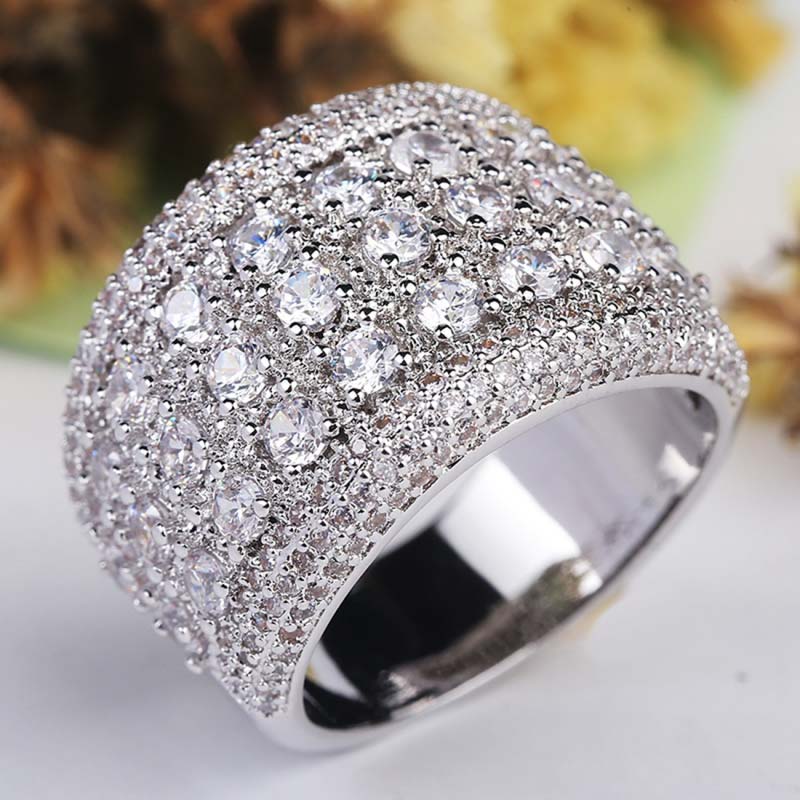 Shining CZ Zirkoon Ring Elegante Zilveren Strass Ring Voor Vrouwen Bruiloft Partij Sieraden Grootte 6-10: 7