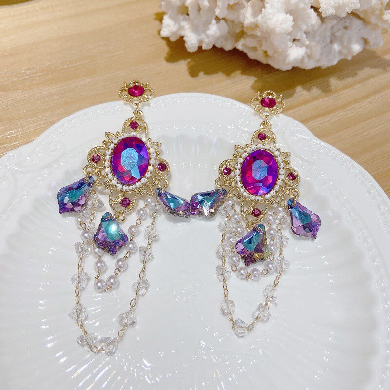 Vintage Korea Exaggerated Crystal Earrings for Women Shiny Pendientes Mujer Moda Dangle Statement Earrings