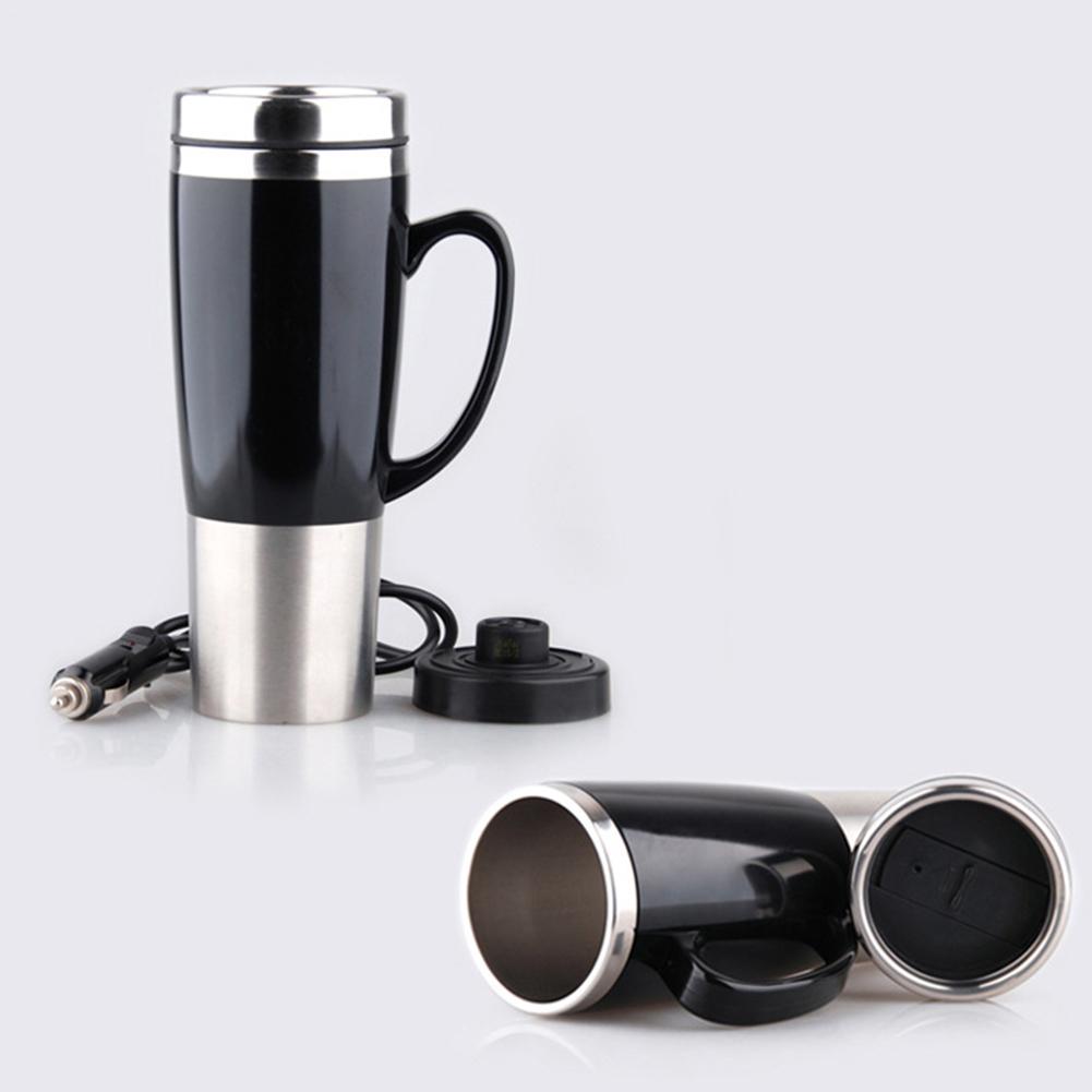 12V Car Electric Stainless Steel Travel Heating Cup Coffee Tea Drinking Cup Mug Black With Cigarette Lighter Cable