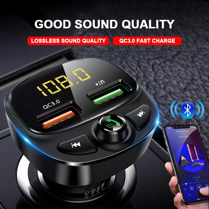 Auto Fm-zender Bluetooth 5.0 Draadloze Handsfree Voor Auto Kit Auto MP3 Speler Quick Charge Dual Usb Auto charger Fm Modulator