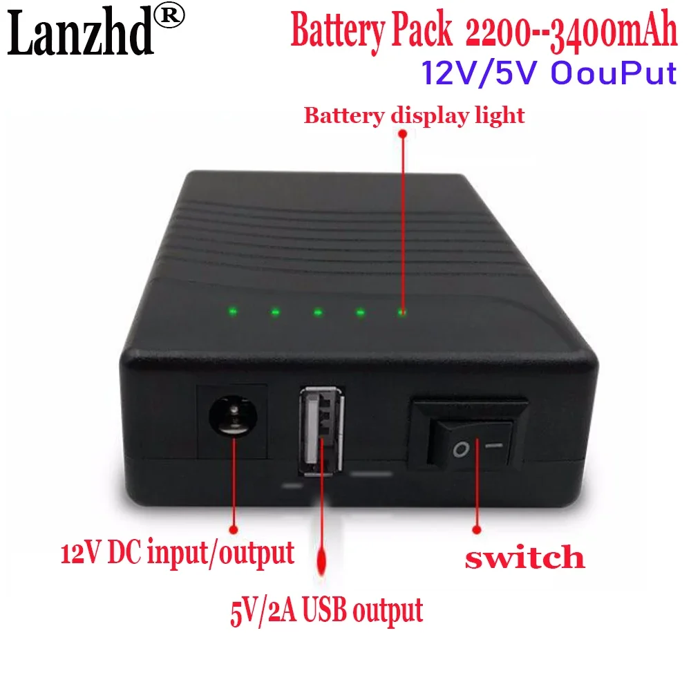 5V 12v 18650 3400mAh Lithium Li ion Battery pack 3S1P DC 12V and USB 5V Mobile power With 5521 cable and charger