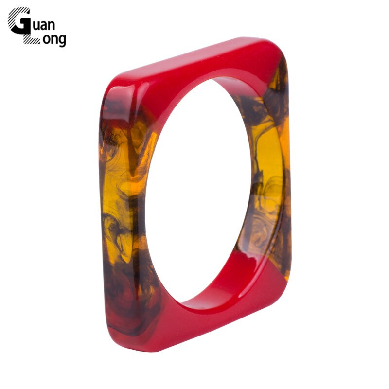 Guanlong Vintage Resin Cuff Bracelet Bangles for Women Indian Mix Color Acrylic Square Geometric Bangle Jewelry