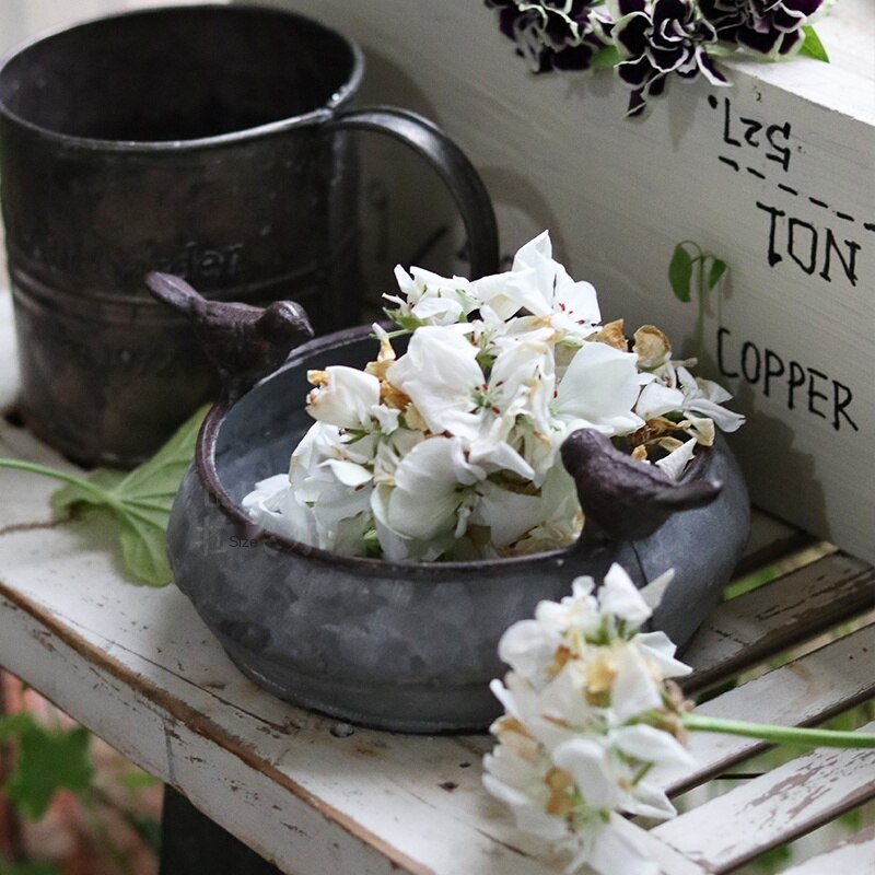 stack 2 pieces retro vintage galvanized zinc pot planter container