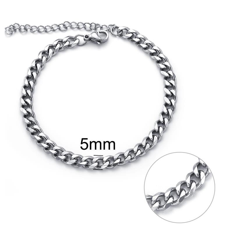 Jiayiqi Mode Cubaanse Ketting Armband Voor Mannen Vrouwen Rvs Mannelijke Sieraden 3/5/7Mm Verstelbare Bangle armbanden Op Hand: 5mm  silver