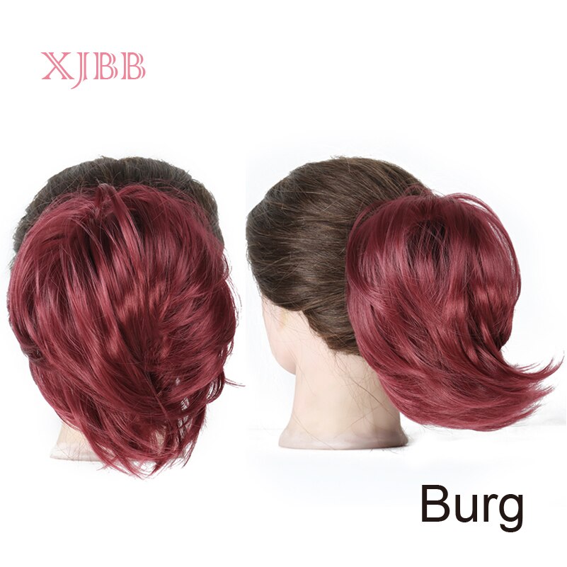 Xjbb syntetisk hår knold lige elastik hår extensions scrunchies donut chignon kort hestehale til kvinder: Burg