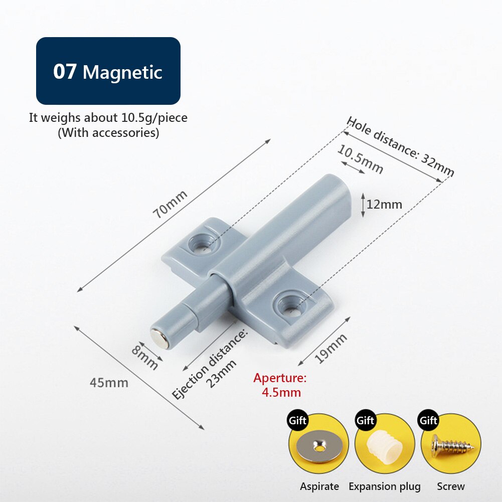 Magnetic Cabinet Catches Cabinet Latch Push to Open Cupboard Drawer Door Touch Stop Damper Buffer Pull Push Invisible: 07