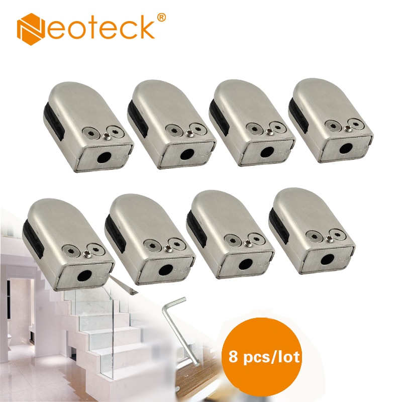 Neoteck 8 Uds 6/8/10/12mm acero inoxidable 304 pinza soporte para vidrio Clip soporte parte posterior plana para barandilla de balaustrada de ventana