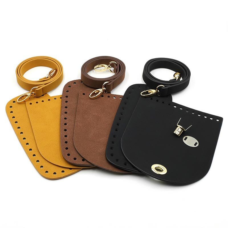 3 Kleuren Diy Handgemaakte Tas Maken Onderdelen Pu Leren Onderkant Flip Cover Verstelbare Riem Twist Lock Gesp Breien Set