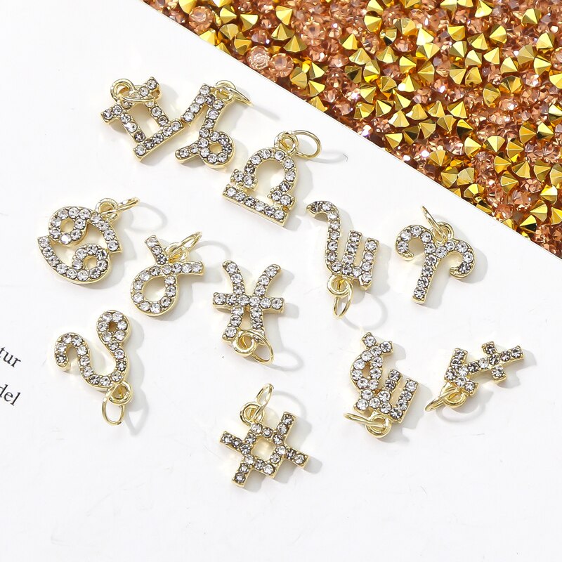 12 Personal Zodiac Nail Piercing Charm Star Sign Trendy Dangle Pendants Constellation Hoop Unique Heart Nail Pendants Charm 10pc