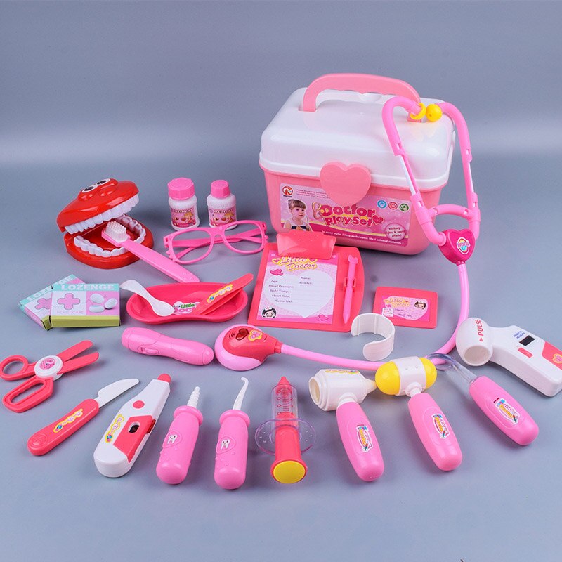 Simulation medicine box children play house doctor toy set girl nurse toy role playing props children's educational toys: pink 25 pcs set