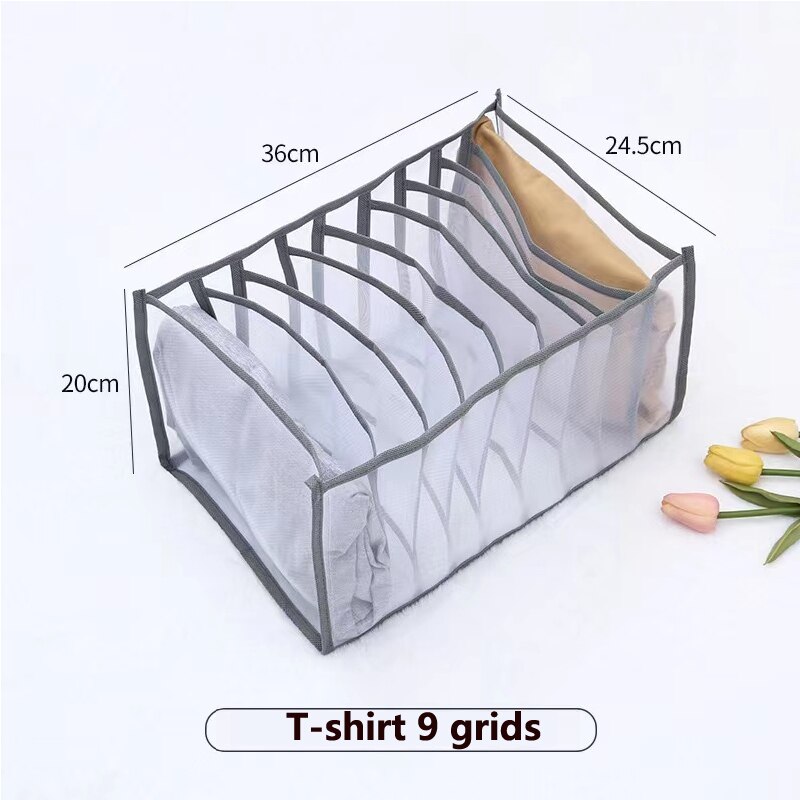 Organizador de armario para ropa interior, divisor de armario para el hogar, caja de almacenamiento para ropa, cajón plegable: Grey shirt 9 grids