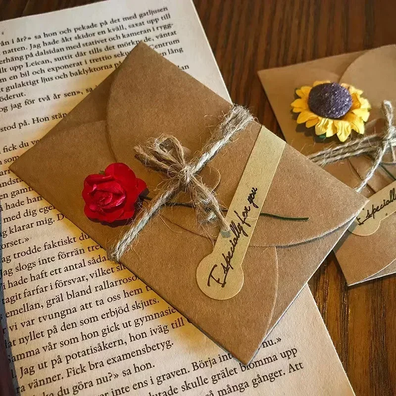 5pcs Mini Flower Envelopes with Paper Card Vintage Envelopes DIY Kawaii Christmas Party Postcards Invitation Cards Cover