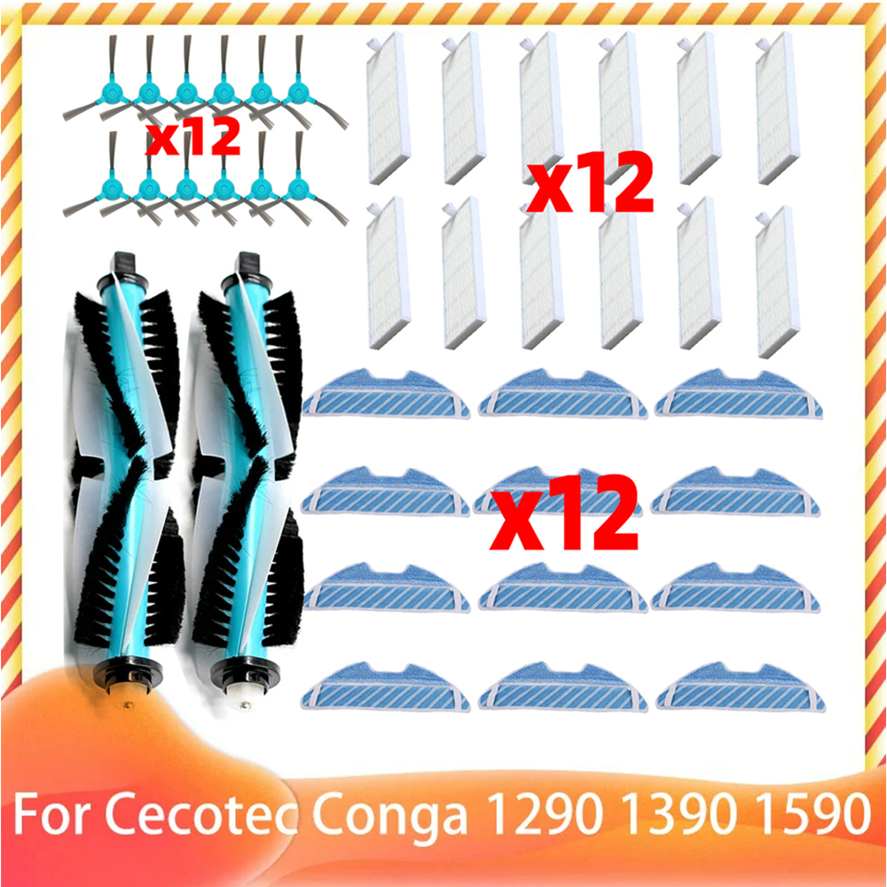 Compatible con Cecotec Conga 1290 1390 1590, accesorios, rodillo, Cepillo Lateral principal, filtro Hepa, fregona, repuestos: plum