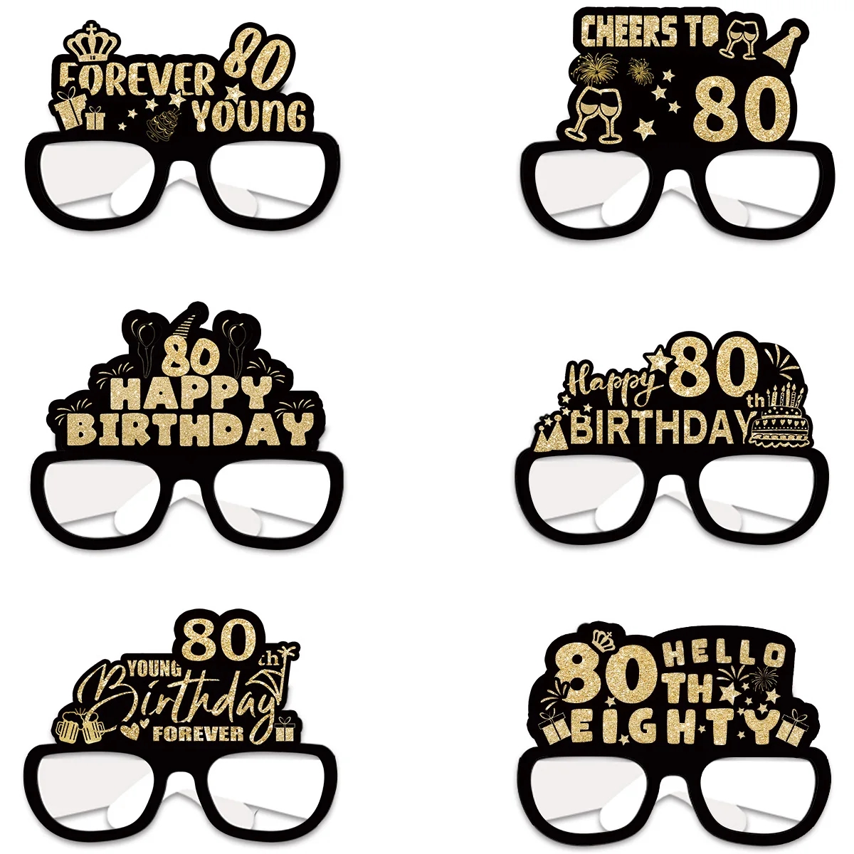 6 sztuk / zestaw 18 21 30 40 50 60 70 i 80 lat Papierowe okulary 3D Urodziny Impreza Karnawał Dekoracja Seria produktów: Ciemny Khaki