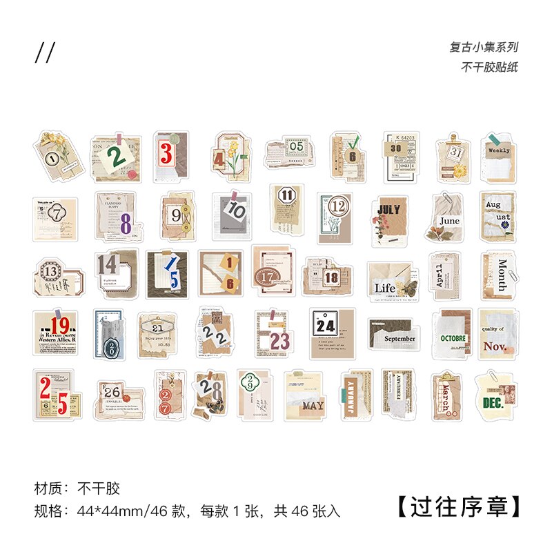 46 Pcs Vintage Stickers Antique Retro Natural Collection Stickers Scrapbook Diy Stickers Diary Journal Embellishment Supplies: C