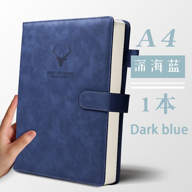 A4 Notebook Ultra-thick Thickened Notepad Business Soft Leather Work Meeting Record Book Office Diary Sketchbook Students Cute: Deep Sea Blue A4