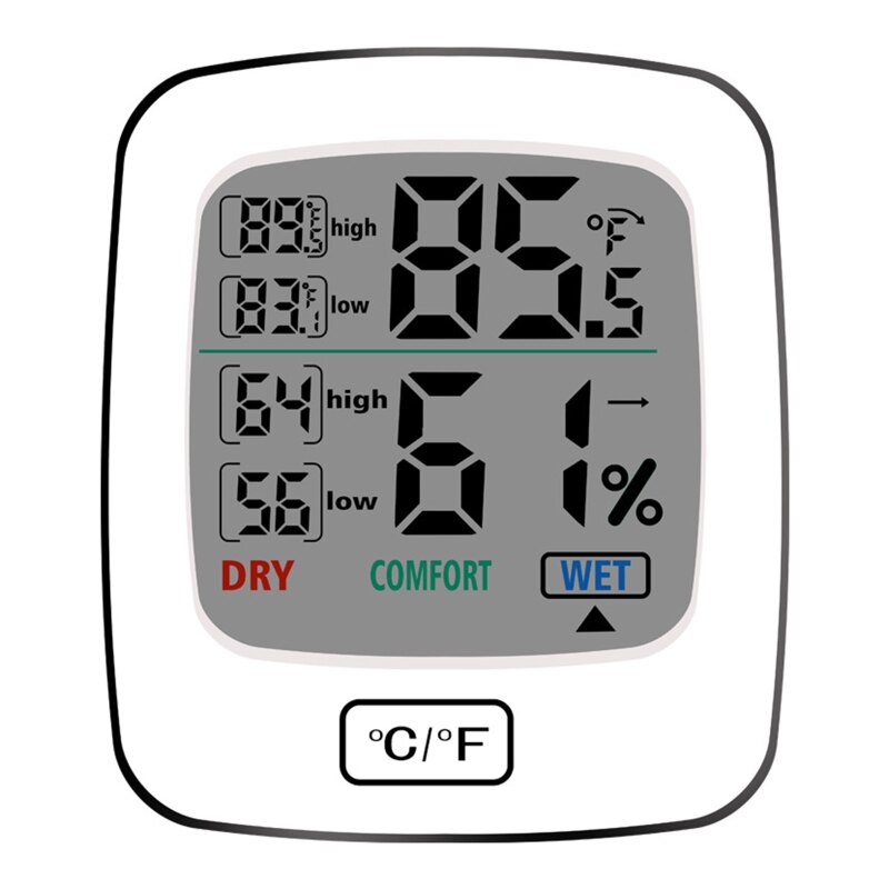 Digital Indoor Thermometers and Hygrometers Humidity Station Room Thermometer with backlight Touch hygrometer LCD Display: White