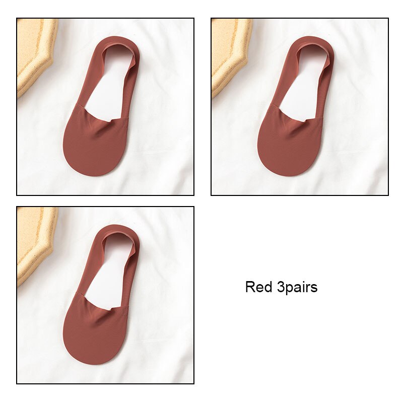 VKMONY – chaussettes invisibles en silicone ultra-fines pour femmes, 3 paires, été: Red3