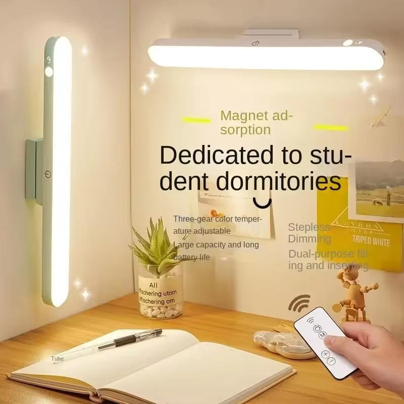 LED-tafellamp Magnetisch hangend USB oplaadbaar bureaulampje 3 kleuren leeslamp met afstandsbediening Dimbaar Studentenleerlampje: Default Title