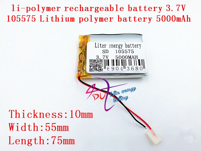 li-po Li-polymer MODEL 105575 5000mah 3.7V lithium polymer battery MP3 MP4 GPS The connector
