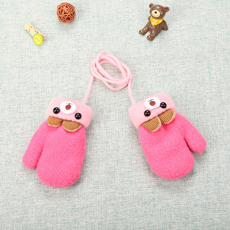 nette Bär Cartoon 0-3 Jahre Alt Baby Handschuhe Winter Stricken Wolle Neugeborenen Fäustlinge Samt Dicke kinder kinder Halten Finger Warme: Rot
