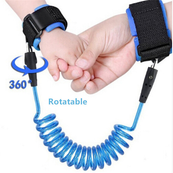 1.5-2.5m Kids Safety Harness Adjustable Children Leash Anti-lost Wrist Link Traction Rope Baby Walker Wristband: Rotatable blue / 2.5 m