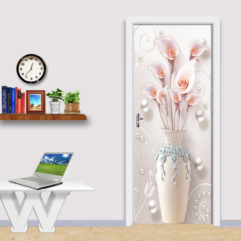 3d juvel vase blomst 3d dør klistermærke pvc vandtæt selvklæbende væg klistermærke stue soveværelse dør hjem indretning vægmaleri mærkater