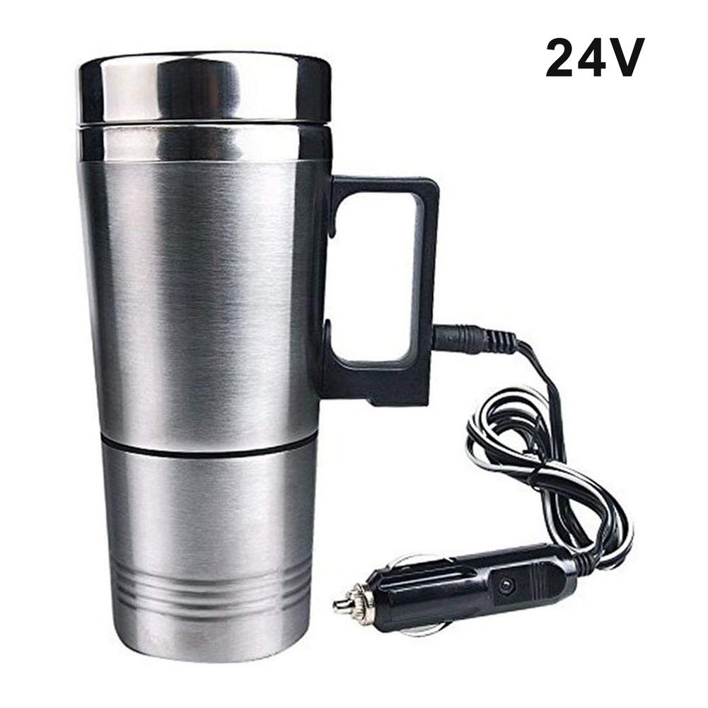 12V24V termos samochodowy elektryczny czajnik samochodowy bezpieczny wymienny podróż USB podgrzewany kubek samochodowy kubek wody grzewczej ze stali nierdzewnej: 24V