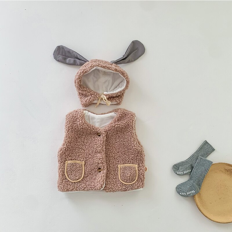 Chaleco cálido de Cachemira para bebé, niño y niña chaqueta de Color sólido para, abrigo + encantador sombrero cálido, conjunto para bebé de 0 a 3 años, novedad, Otoño e Invierno