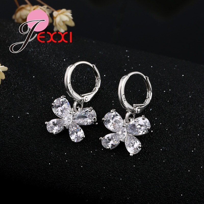 Elegante borboleta gota de água zircônia cúbica s925 prata esterlina feminino colar brincos conjunto jóias para o casamento