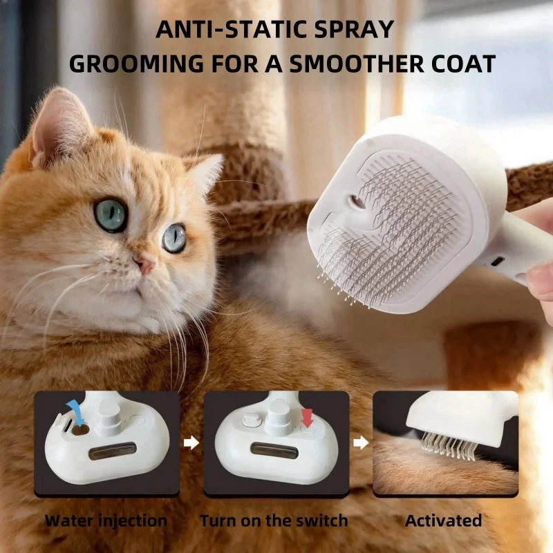 Kattenstoomborstel Stomende Hondenborstel 3 In 1 Elektrische Spray Kattenhaarborstels Voor Massage Huisdierverzorging Kammen