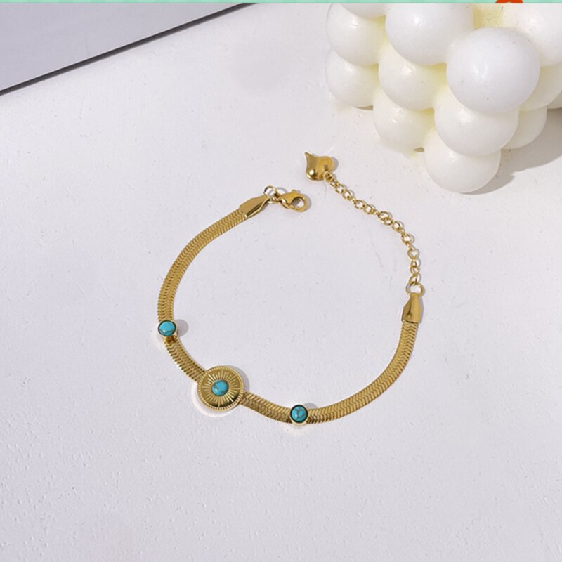 2022 Vintage Armbanden Voor Vrouwen Goud Zilver Geen Fade Ronde Turquoise Hart Ster Snake Bone Ketting Rvs Sieraden: C