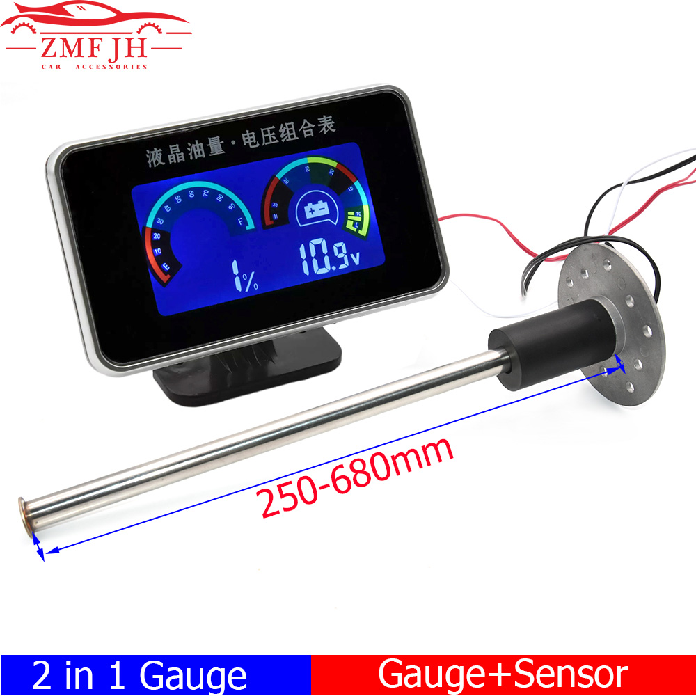 1k-10kohm Fuel Level Gauge with Liquid Level Sensor Indicator 12V Car 2in1 Fuel Level Meter Voltmeter Truck Fuel Gauge Digital