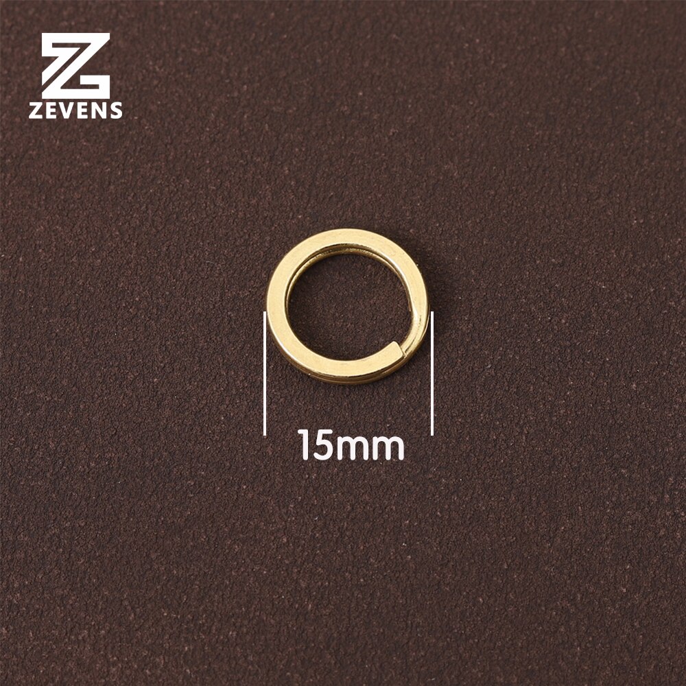 ZEVENS 10 pcs Solid Brass Key Ring Round Flat Style 15-30mm Double Loop Round Ring For Leather Craft DIY Handware: F15mm 10pcs