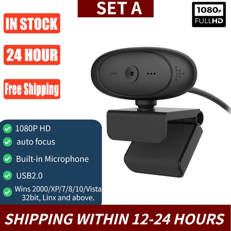 Full HD 1080P Webcam USB Camera webcamera autofocus With Microphone Flexible Rotatable Web Camera for Video Conference Computer: webcam A