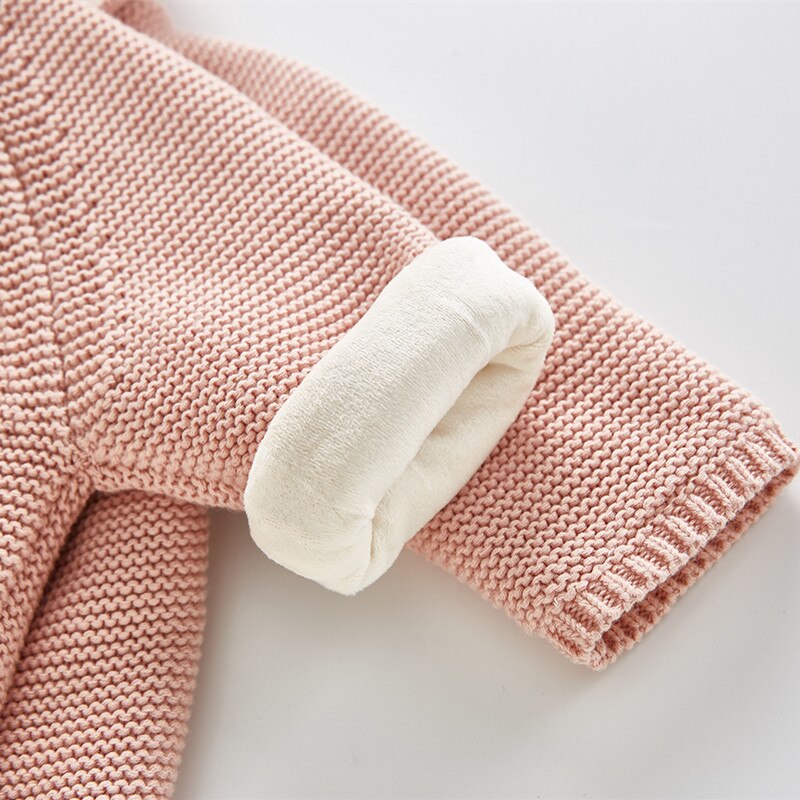 Vinter tjock bebis flickor jacka barn pojkar kappor kaninöron hoodie stickat flickkläder spädbarnskläder barnkläder