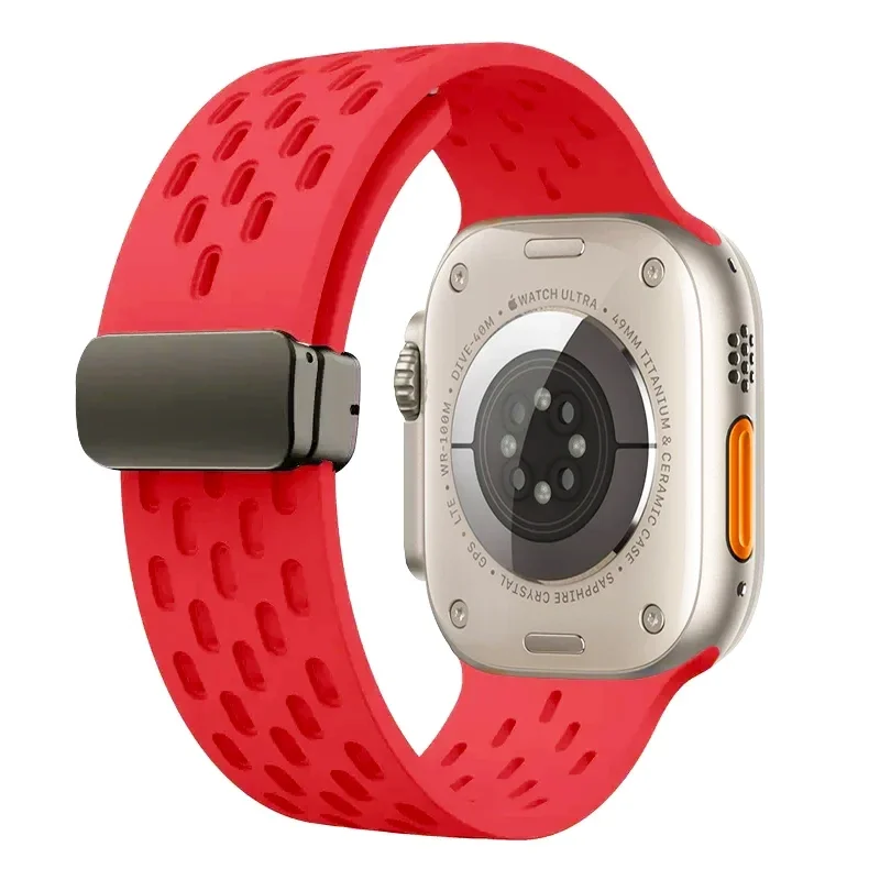 Bracelet magnétique pour Apple watch ultra 2, 49mm 44mm 45mm 40mm 41mm 42 38 45mm, Bracelet en Silicone iWatch série 9 7 8 se 6 5 3